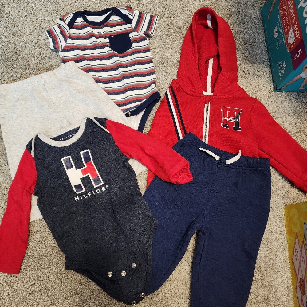 Tommy Hilfiger 6-9 Month pants, sweater, onesies lot